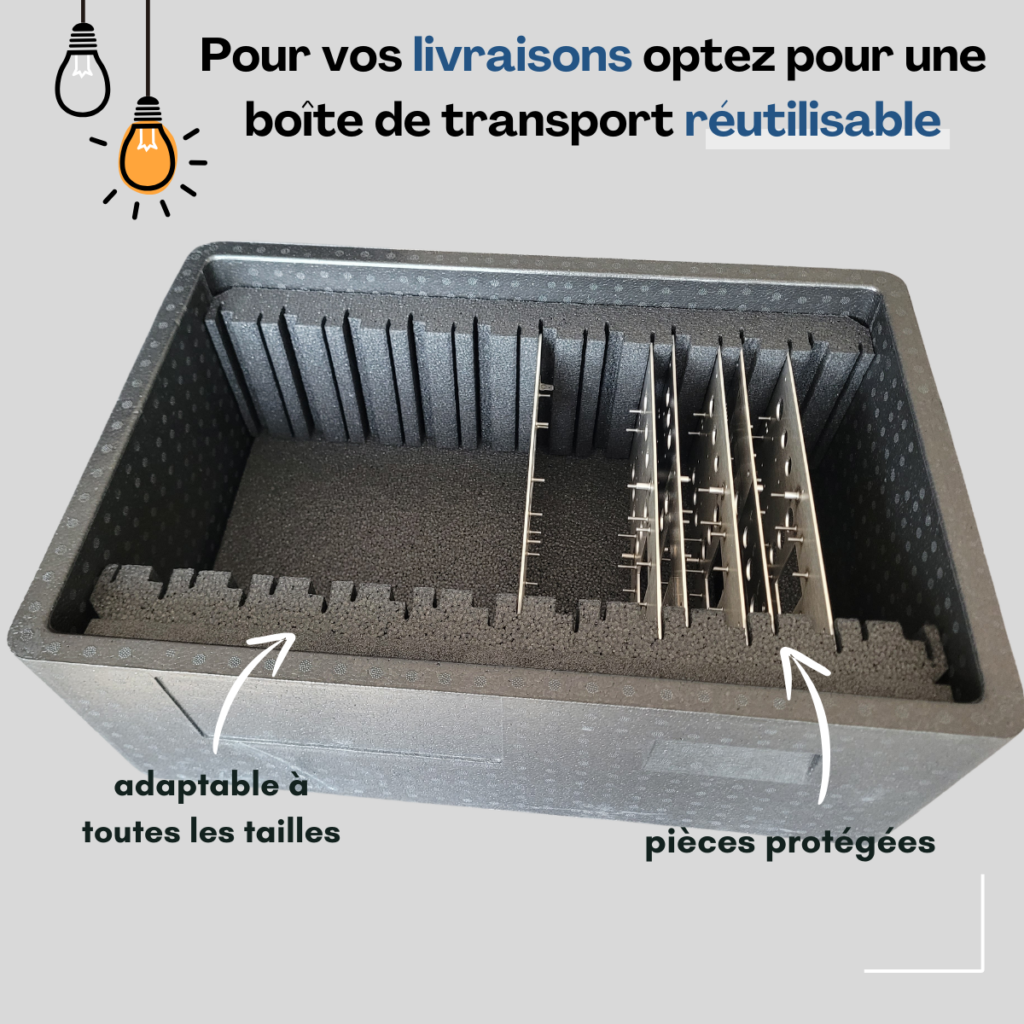 Dans le cadre d'une formation « éco-produire », les équipes de Martin technologies ont réfléchi à des méthodes de livraison alternatives. De ce projet est née notre boîte de transport réutilisable fabriquée par Knauf. 🚀